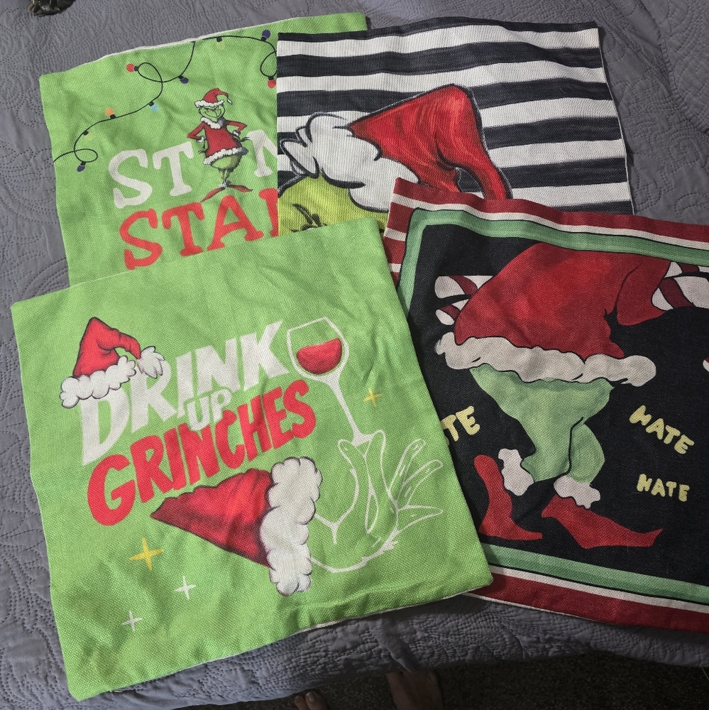 Grinch Themed Holiday Pillow Covers
